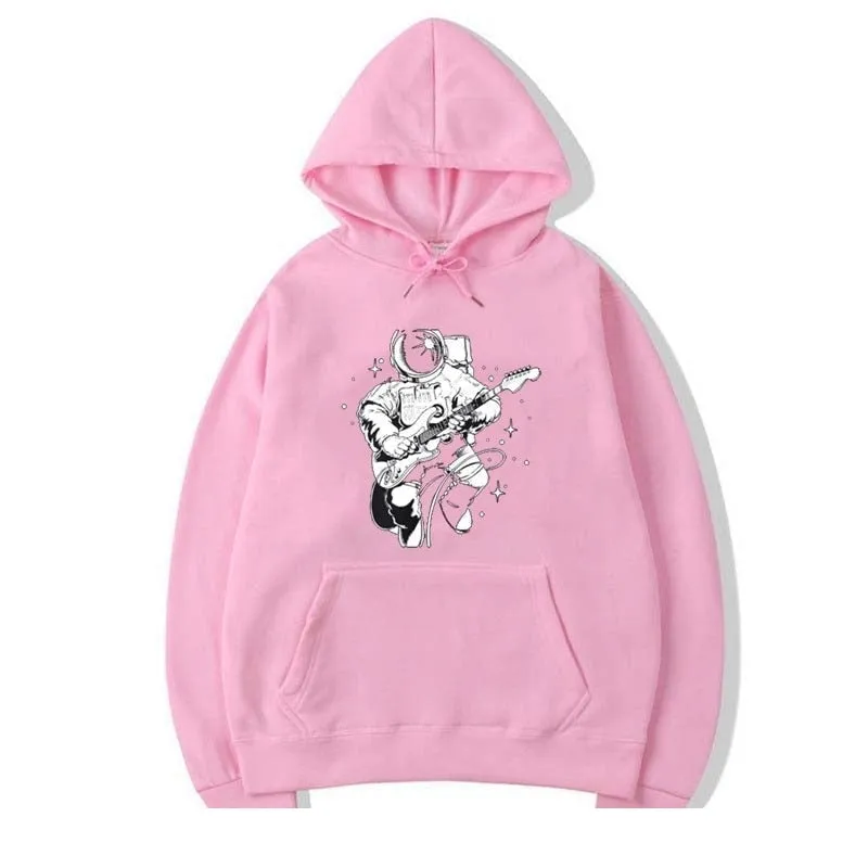 Men's Casual Winter Cotton Astronaut Plays Guitar O-neck Hoodies