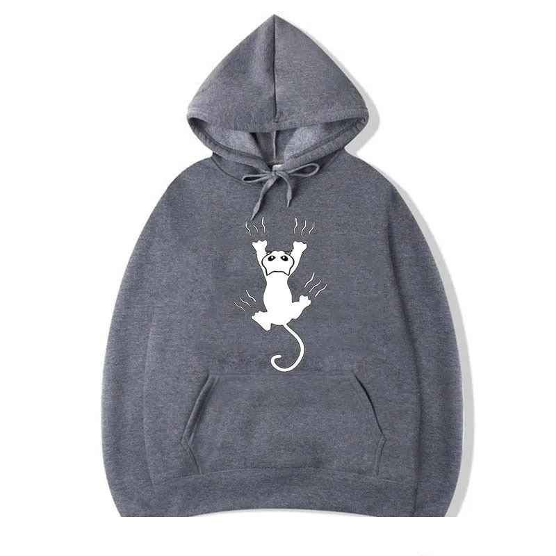 Men's Fashion Winter Casual Cotton Cool Cat Printed O-Neck Hoodies