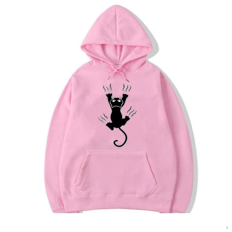 Men's Fashion Winter Casual Cotton Cool Cat Printed O-Neck Hoodies