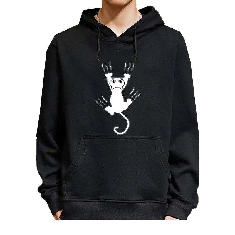 Men's Fashion Winter Casual Cotton Cool Cat Printed O-Neck Hoodies