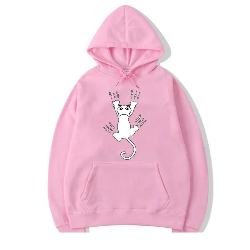 Men's Fashion Winter Casual Cotton Cool Cat Printed O-Neck Hoodies