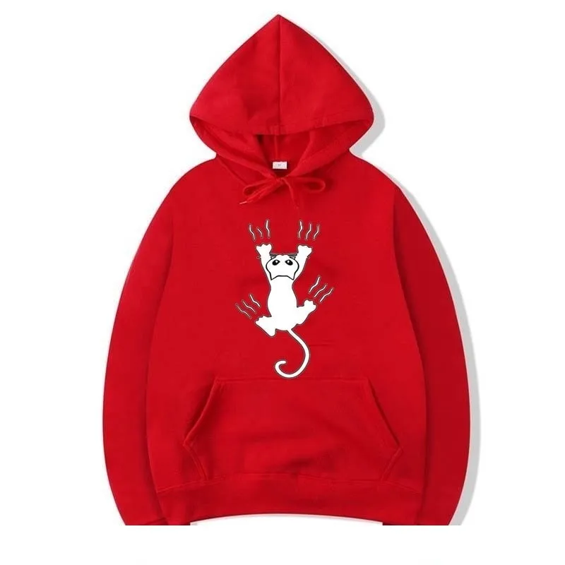 Men's Fashion Winter Casual Cotton Cool Cat Printed O-Neck Hoodies