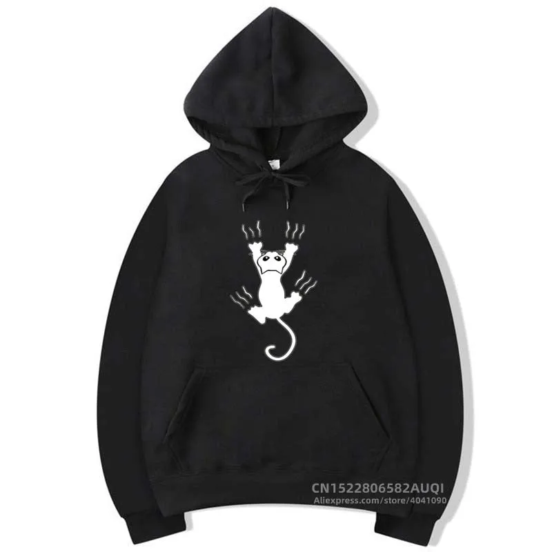 Men's Fashion Winter Casual Cotton Cool Cat Printed O-Neck Hoodies