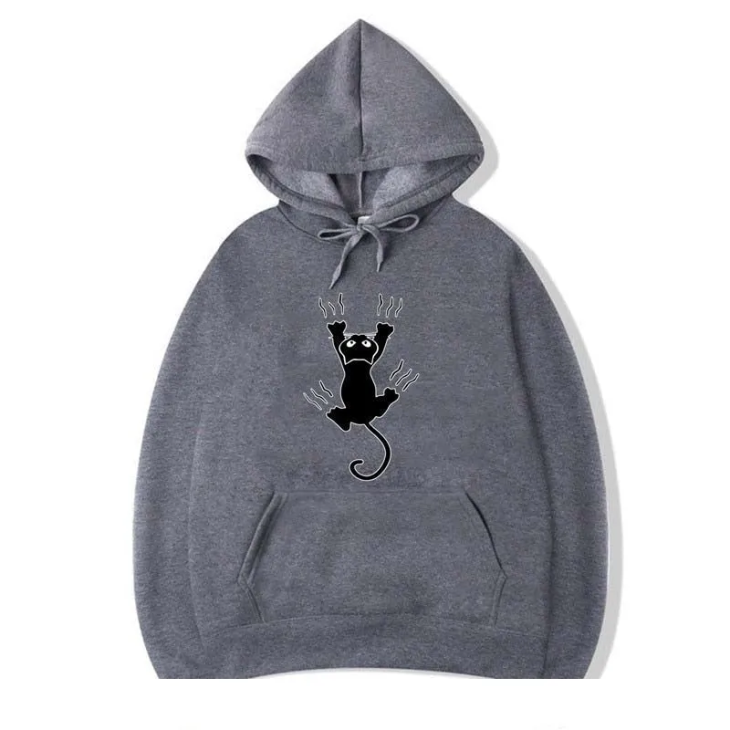 Men's Fashion Winter Casual Cotton Cool Cat Printed O-Neck Hoodies