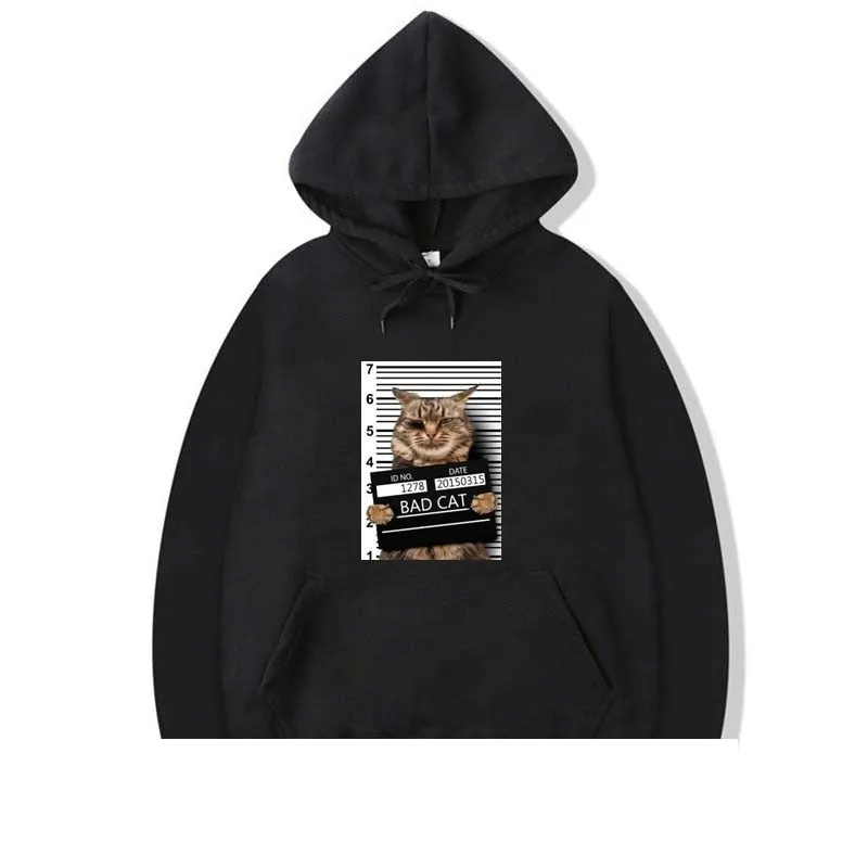 Men's Winter Casual Funny Criminal Cat Pattern Coton O-Neck Hoodies