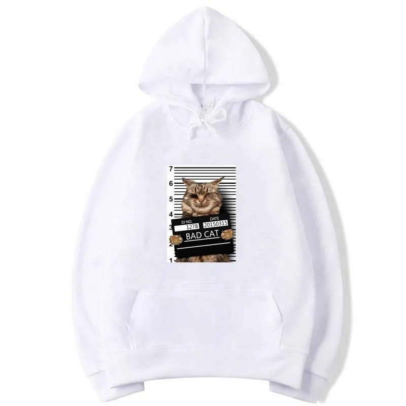 Men's Winter Casual Funny Criminal Cat Pattern Coton O-Neck Hoodies