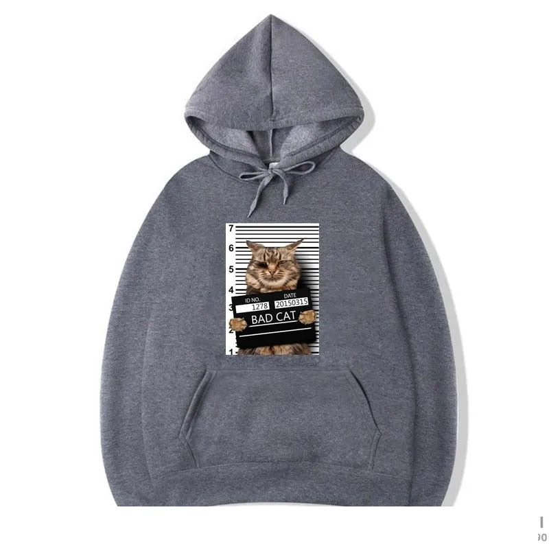 Men's Winter Casual Funny Criminal Cat Pattern Coton O-Neck Hoodies