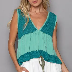 Mint 2Tone Knit Babydoll Tank