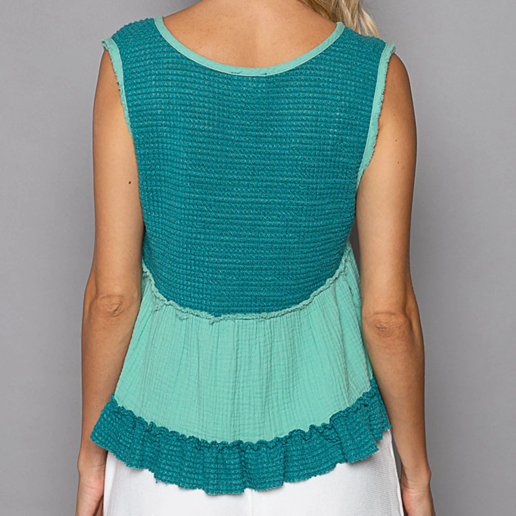 Mint 2Tone Knit Babydoll Tank