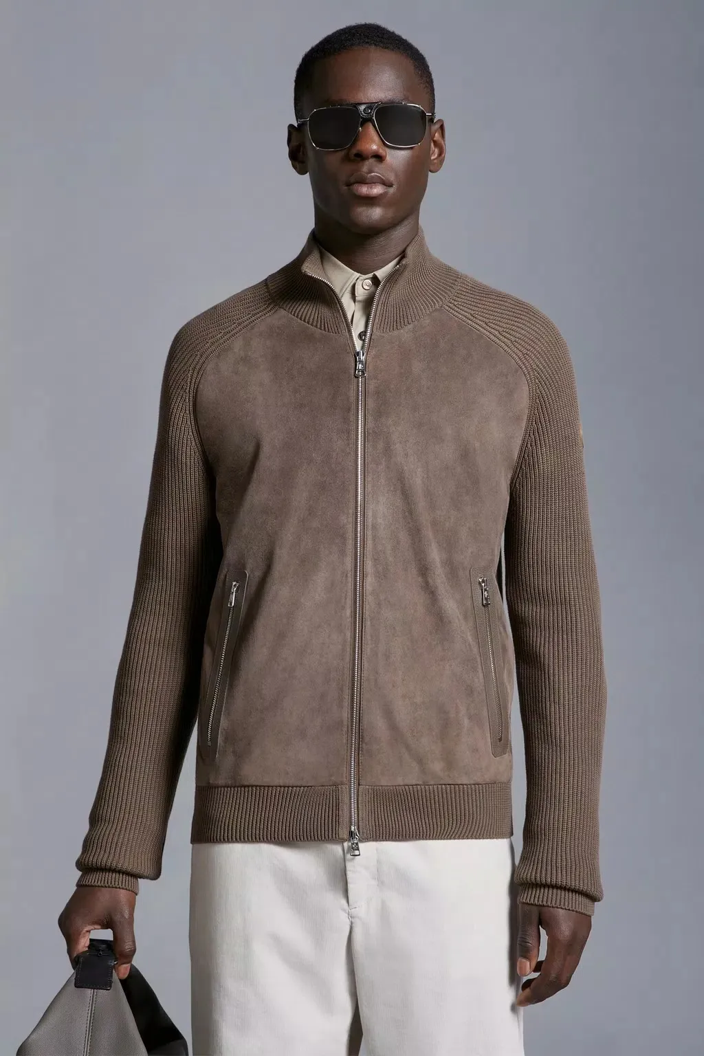 MONCLER  |Cotton & Suede Cardigan