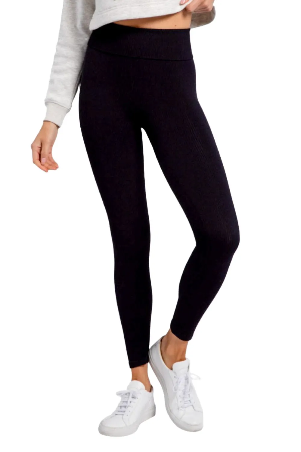 Mono B Ribbed Fold Over Highwaist Thermal Leggings APH-A1284