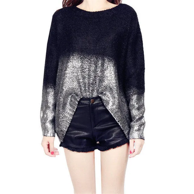 New Fashion Female Pullovers Knitted Long Sleeve O-neck Winter Irregular Bling Sweaters With Sequins 72052 SM6