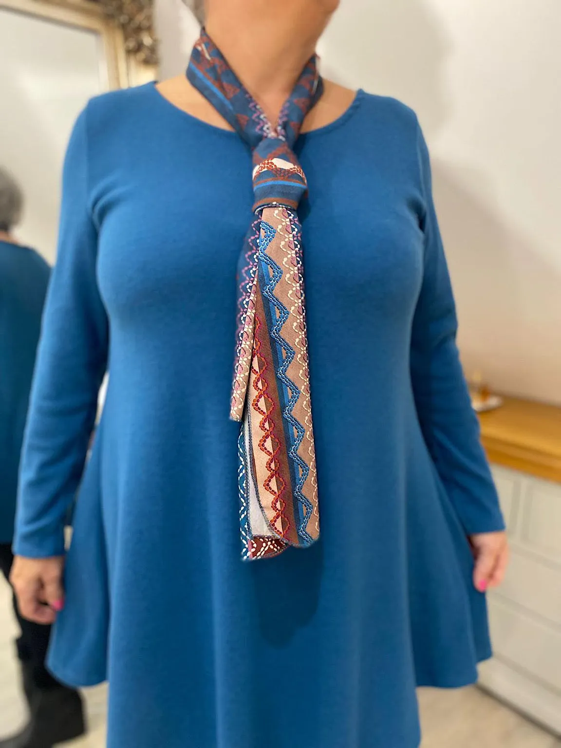 Petrol Blue Patterned Scarf Top Becca