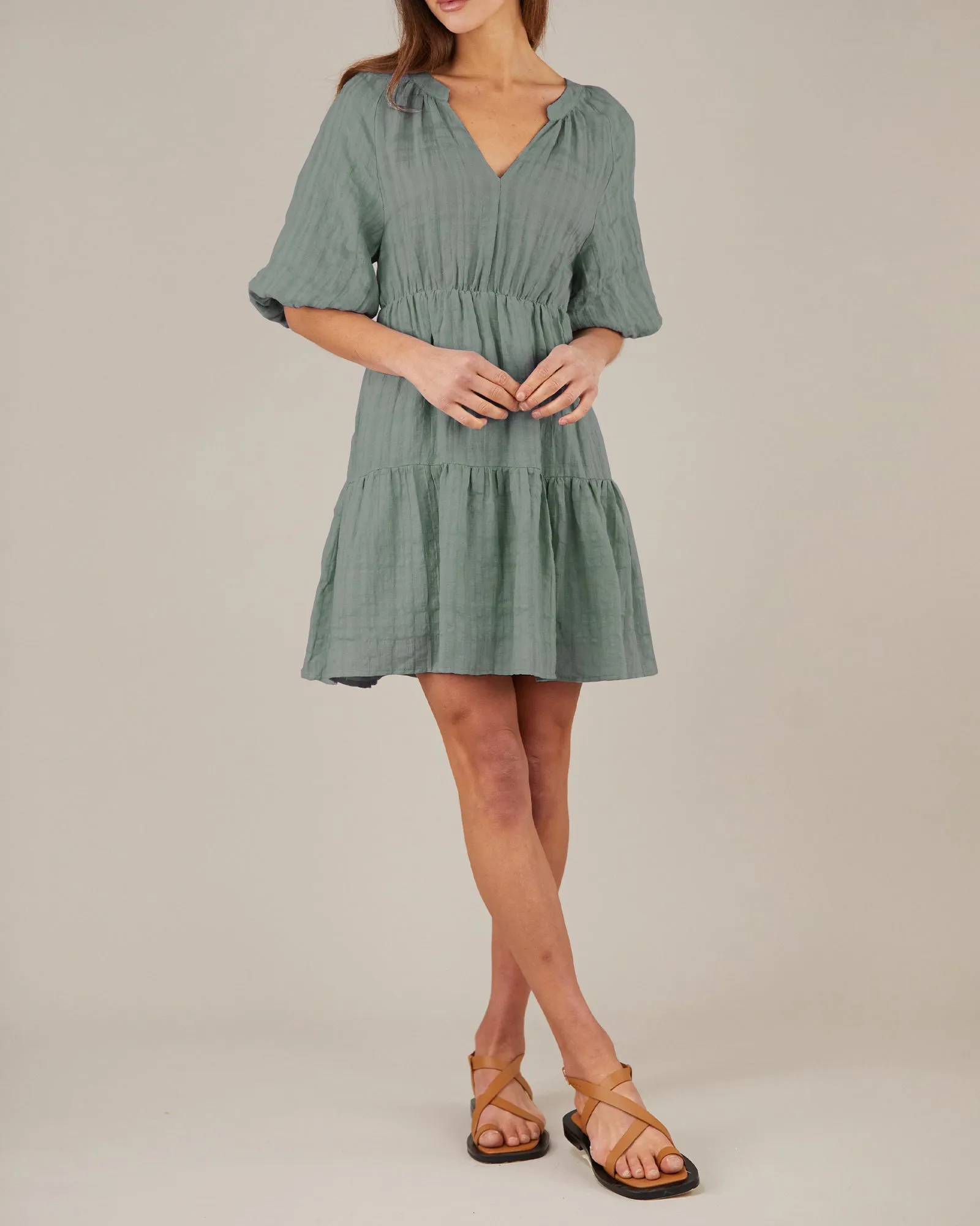 Pila Linen Mini Dress - Khaki