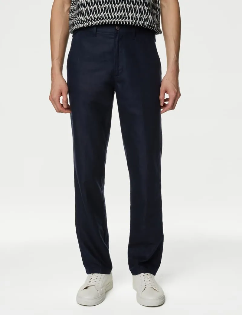 Regular Fit Linen Blend Trousers