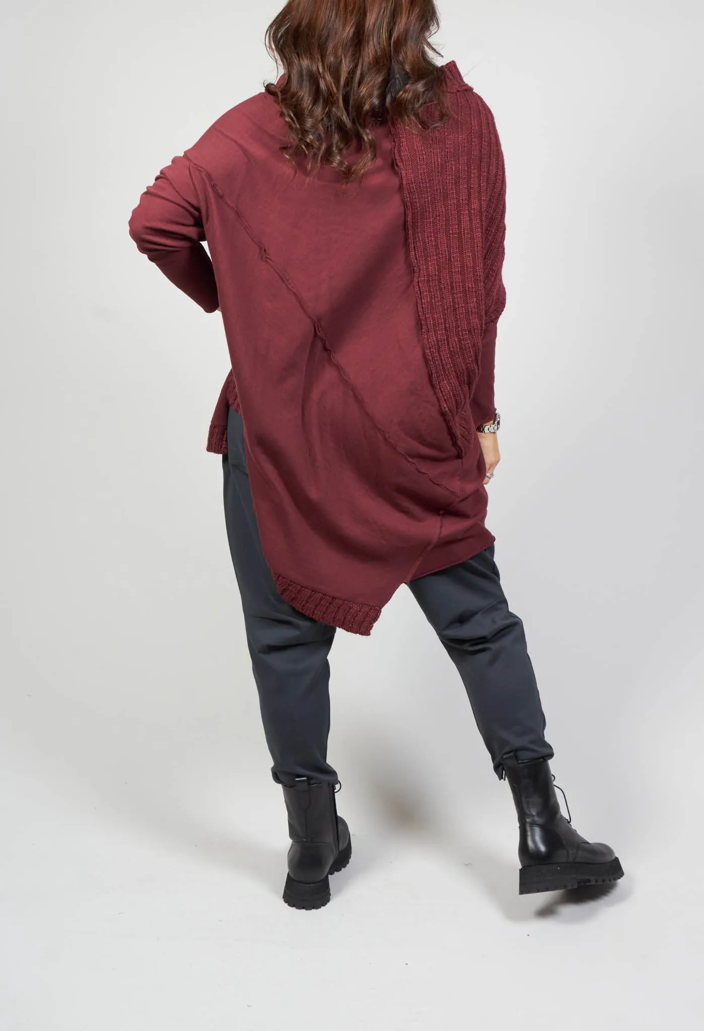 Relaxed Fit Jumper with Rib Detail in Wine