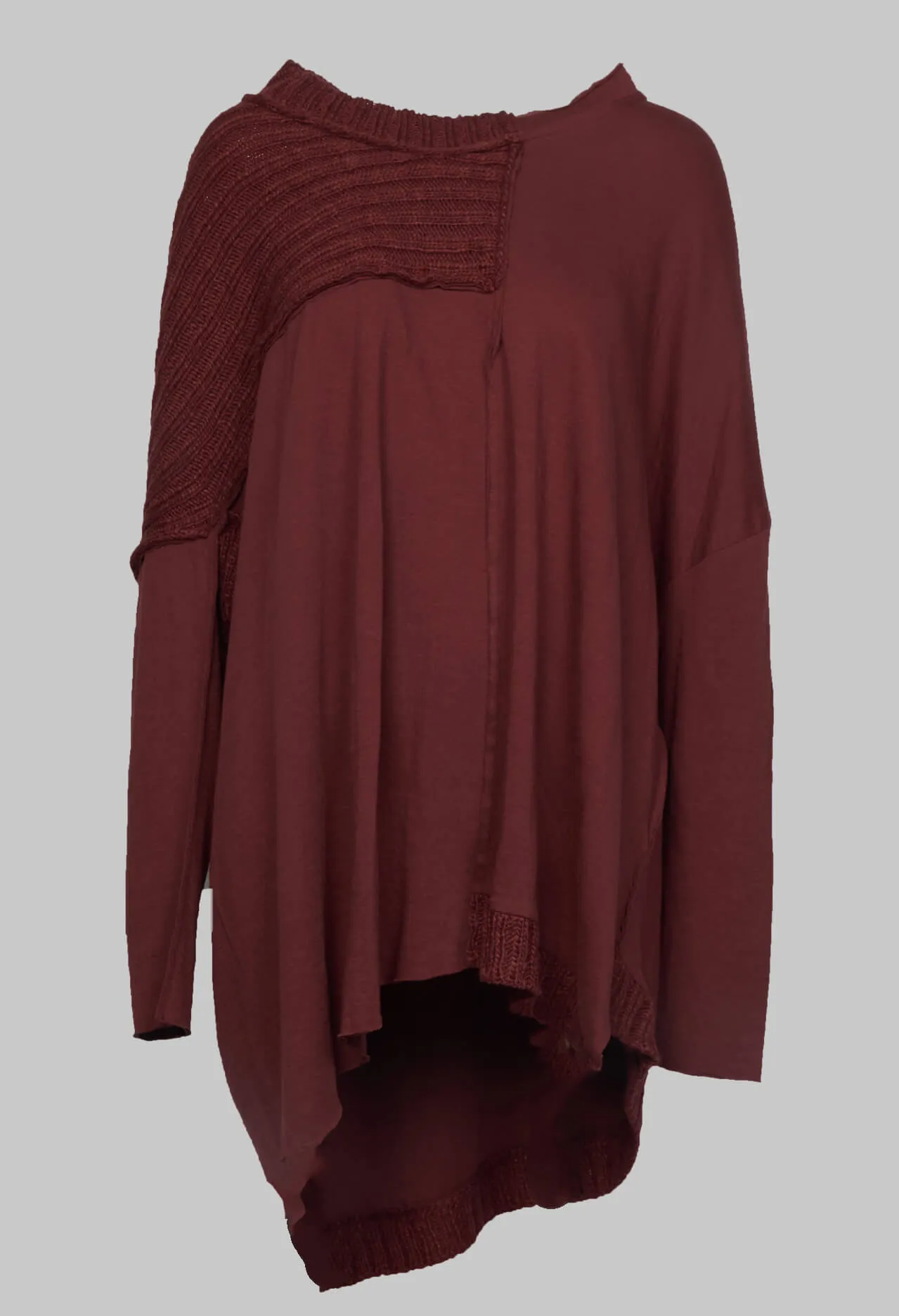 Relaxed Fit Jumper with Rib Detail in Wine