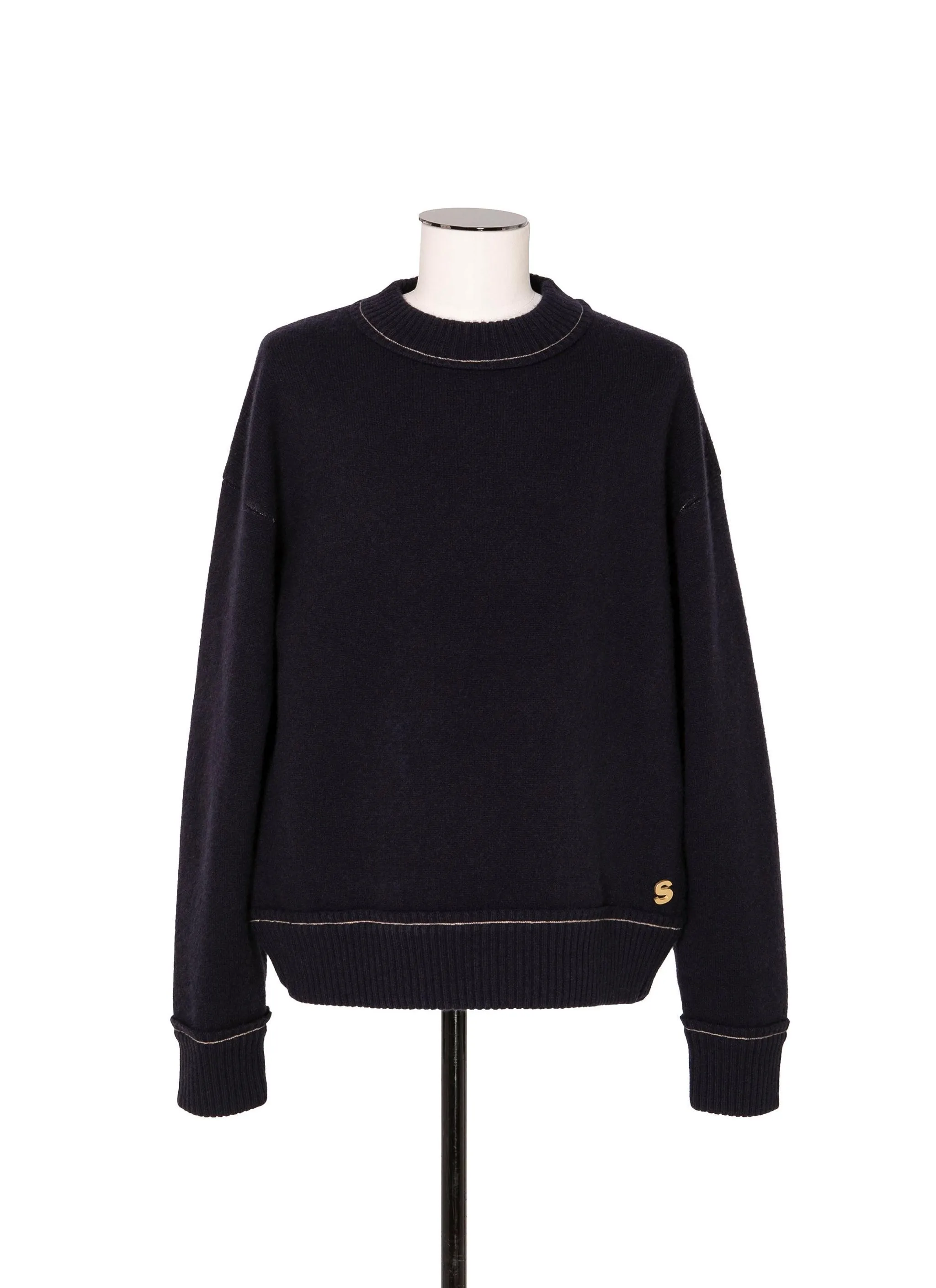 sacai  |Crew Neck Pullovers Cashmere Nylon Long Sleeves Plain Cotton