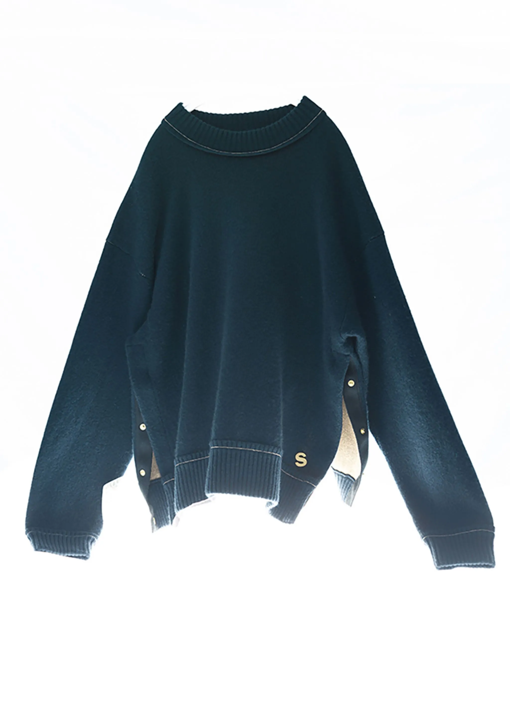 sacai  |Crew Neck Pullovers Cashmere Nylon Long Sleeves Plain Cotton