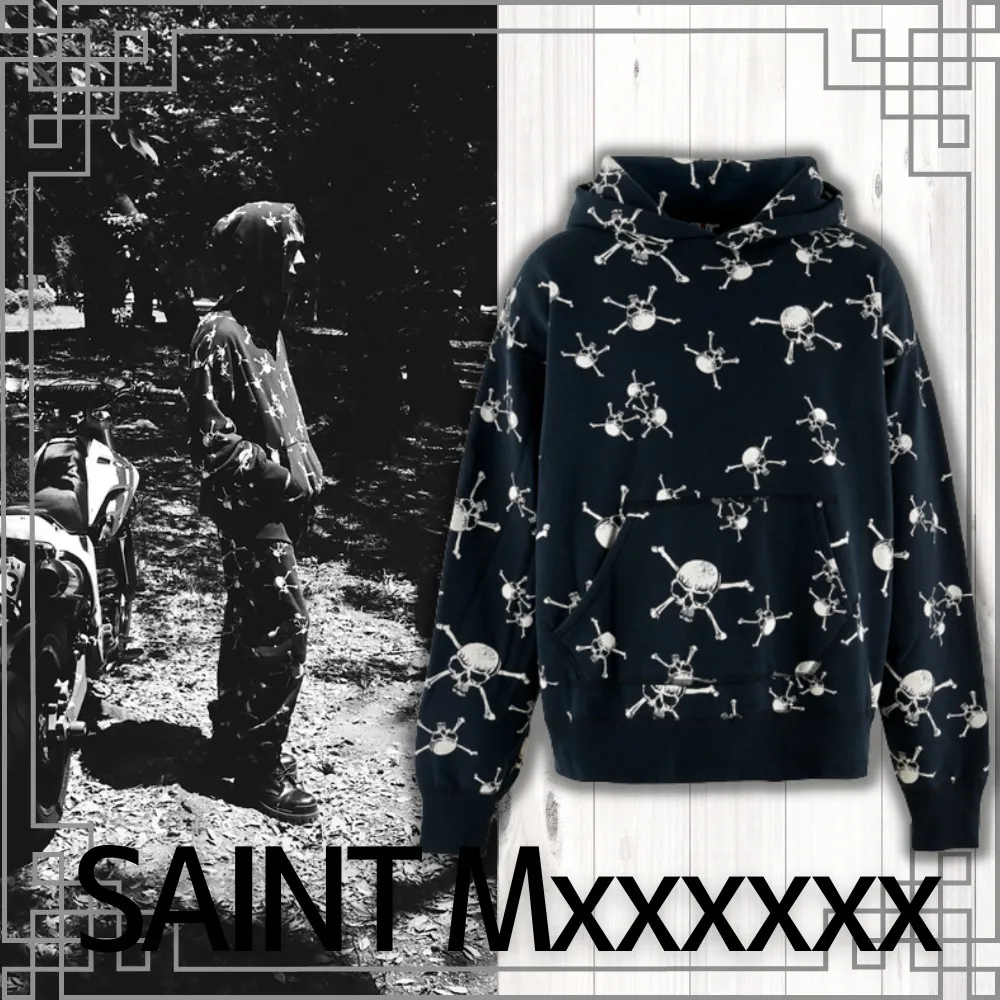 Saint Mxxxxxx  |Pullovers Skull Street Style Long Sleeves Cotton Hoodies