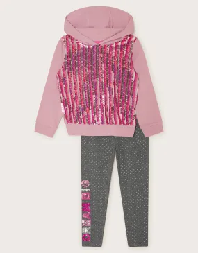 Sequin Hoodie and Leggings Set Pink