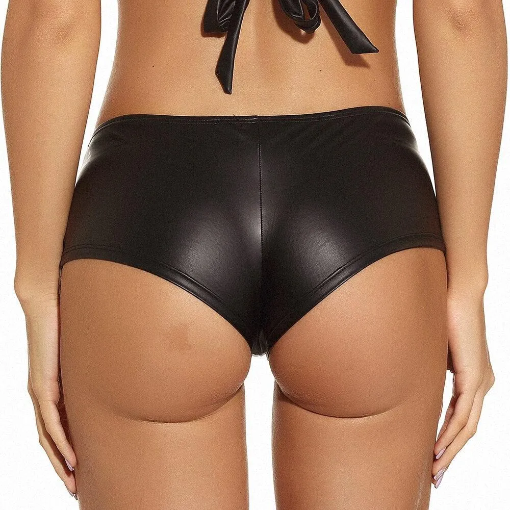 Sexy Mini Shorts Leather Thin Seamless Zipper Nightclub