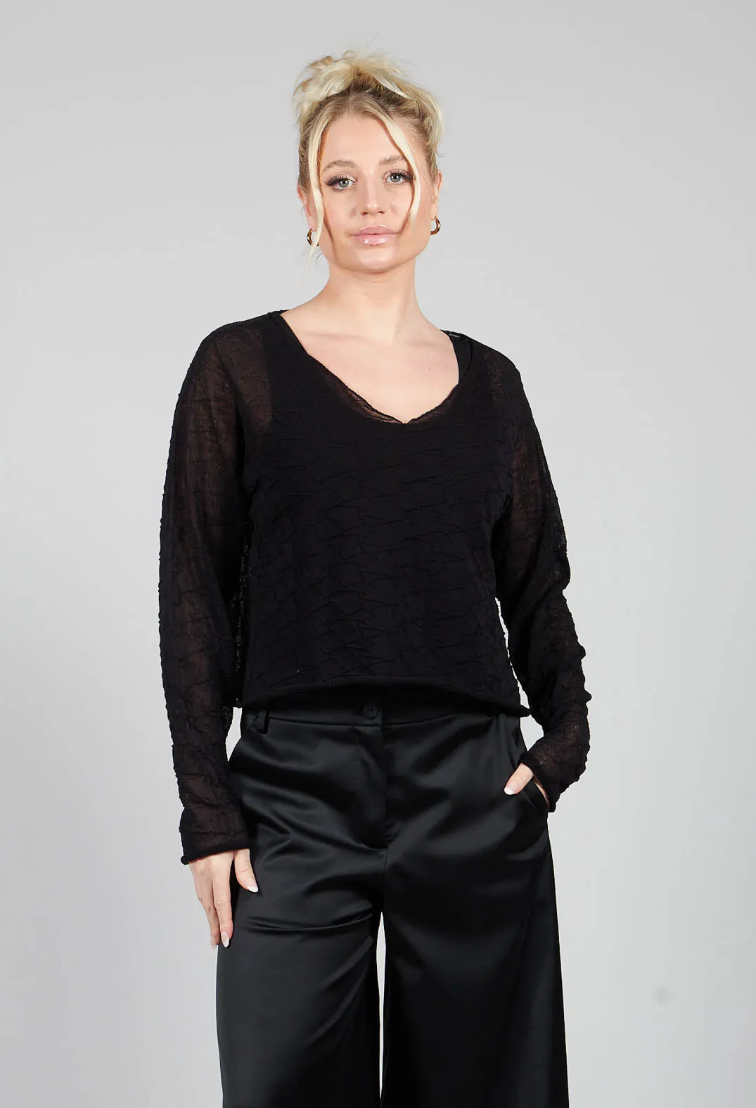 Sheer Textured Jumper in Black