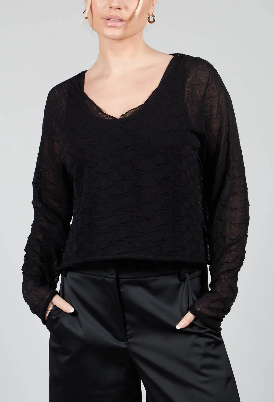 Sheer Textured Jumper in Black