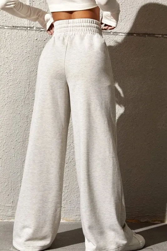 Solid Drawstring Waist Wide Leg Sweatpants