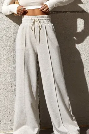 Solid Drawstring Waist Wide Leg Sweatpants