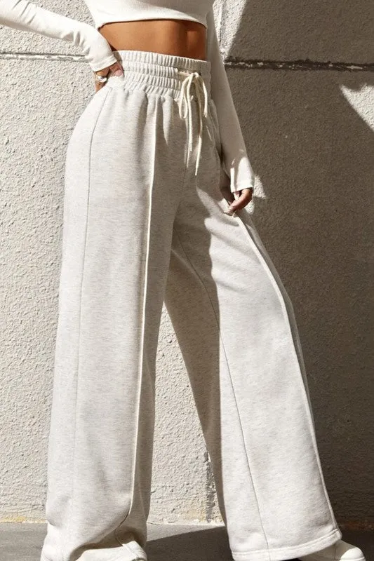 Solid Drawstring Waist Wide Leg Sweatpants