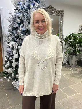 Stone Heart Antler Roll Neck Jumper Dasher