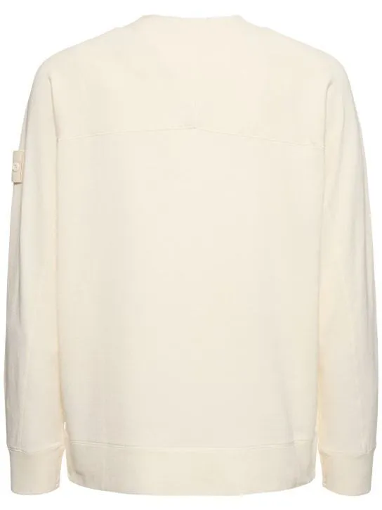 STONE ISLAND  |Crew Neck Long Sleeves Plain Cotton Logos on the Sleeves