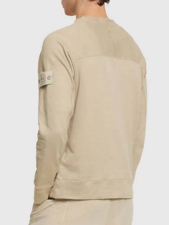 STONE ISLAND  |Crew Neck Long Sleeves Plain Cotton Logos on the Sleeves