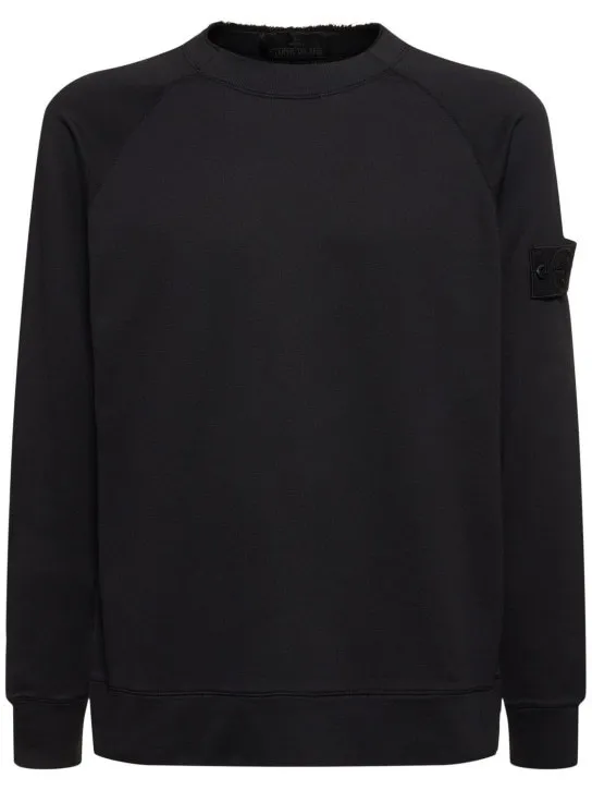 STONE ISLAND  |Crew Neck Long Sleeves Plain Cotton Logos on the Sleeves