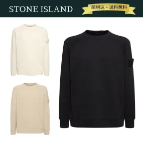 STONE ISLAND  |Crew Neck Long Sleeves Plain Cotton Logos on the Sleeves