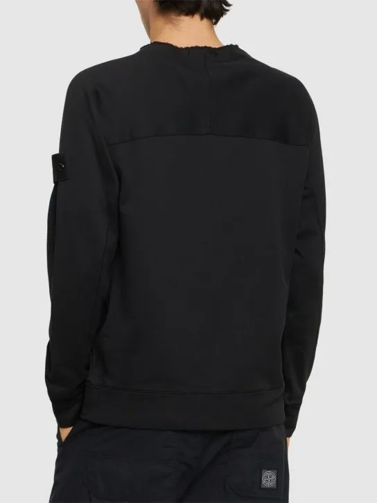 STONE ISLAND  |Crew Neck Long Sleeves Plain Cotton Logos on the Sleeves