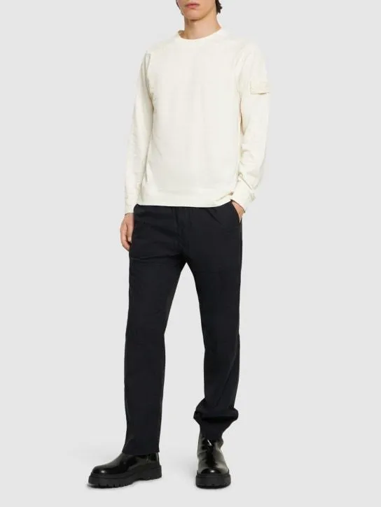 STONE ISLAND  |Crew Neck Long Sleeves Plain Cotton Logos on the Sleeves