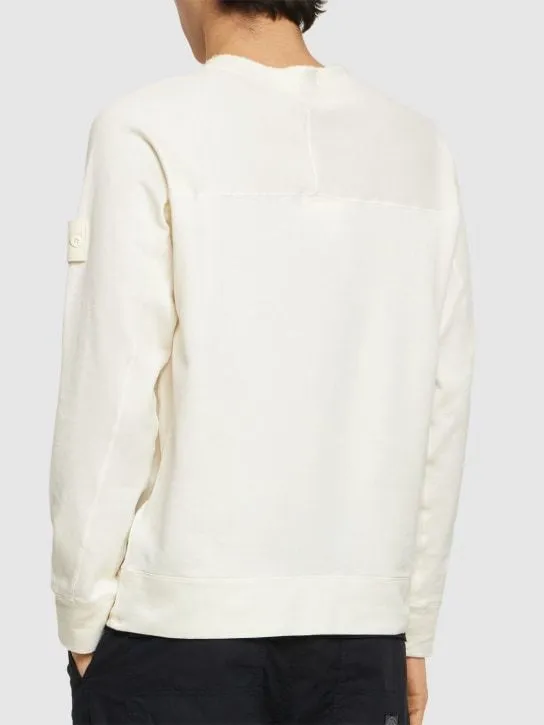 STONE ISLAND  |Crew Neck Long Sleeves Plain Cotton Logos on the Sleeves