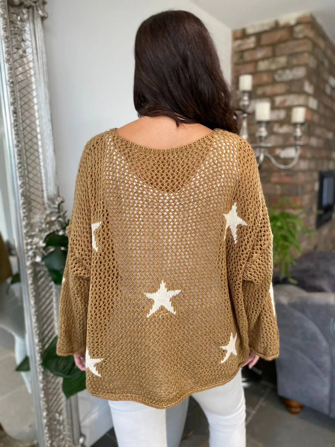 Tan Star Loose Knit Jumper Fray