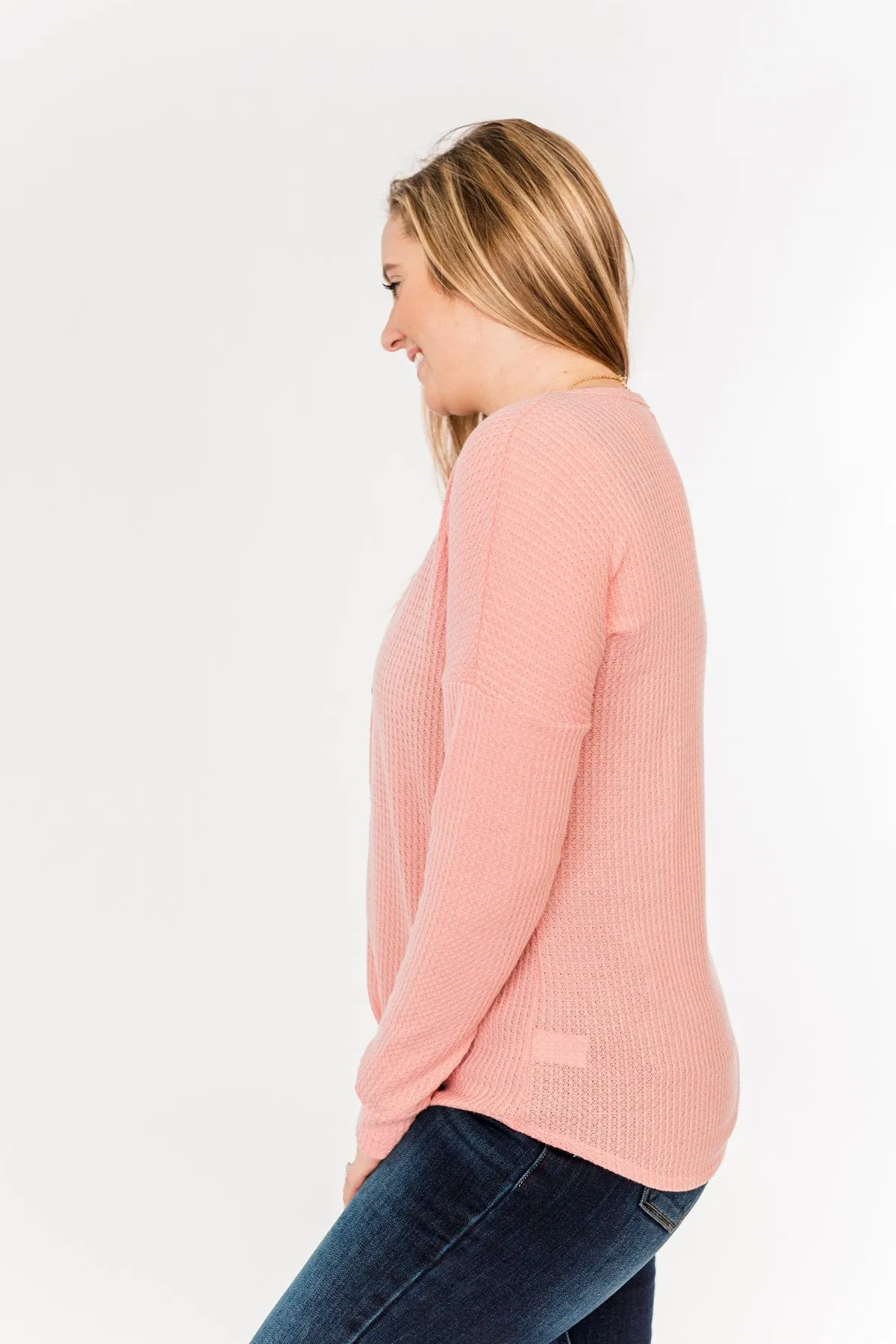 Thermal Button Knot Top- Soft Pink