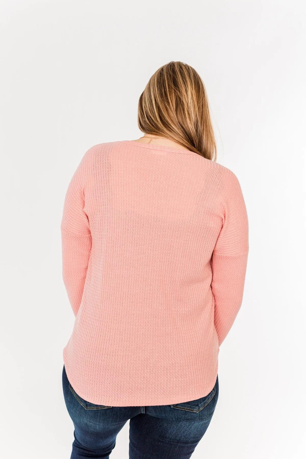 Thermal Button Knot Top- Soft Pink