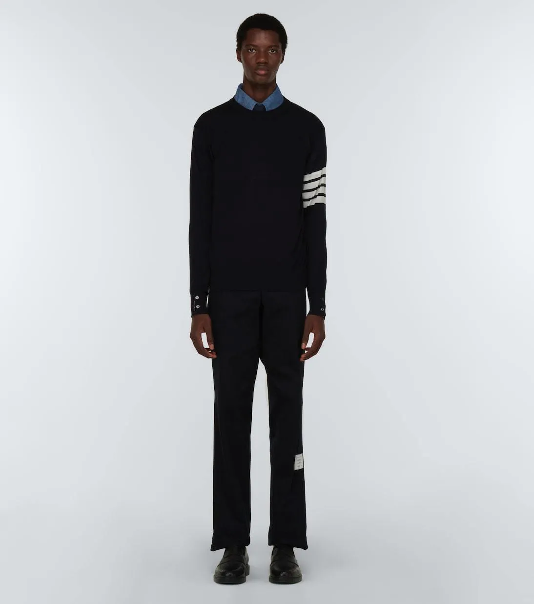 THOM BROWNE  |Crew Neck Pullovers Stripes Wool Long Sleeves Plain