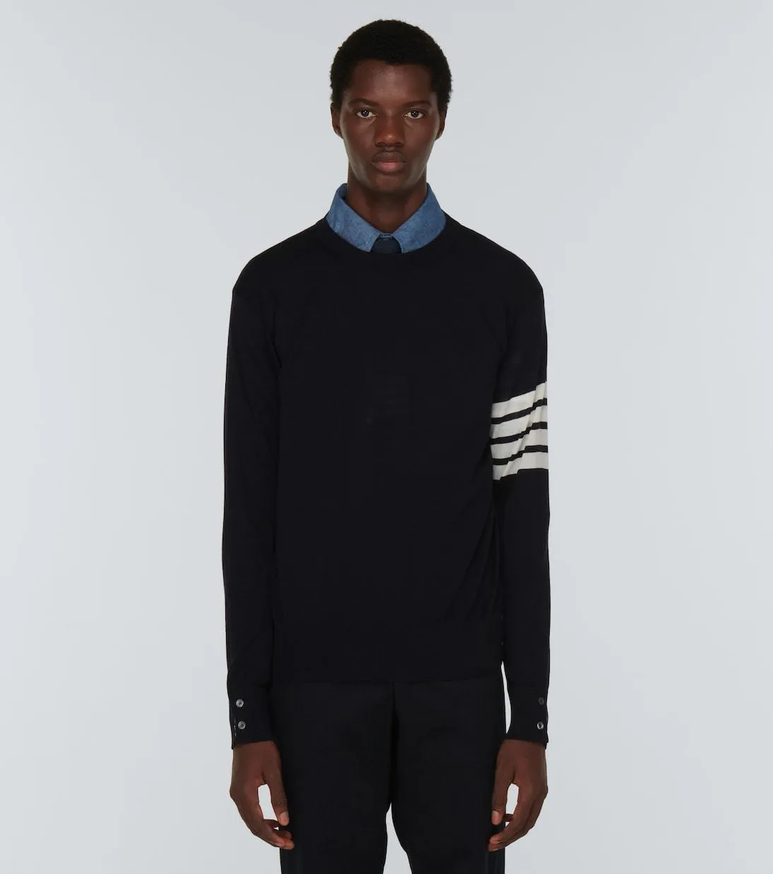 THOM BROWNE  |Crew Neck Pullovers Stripes Wool Long Sleeves Plain