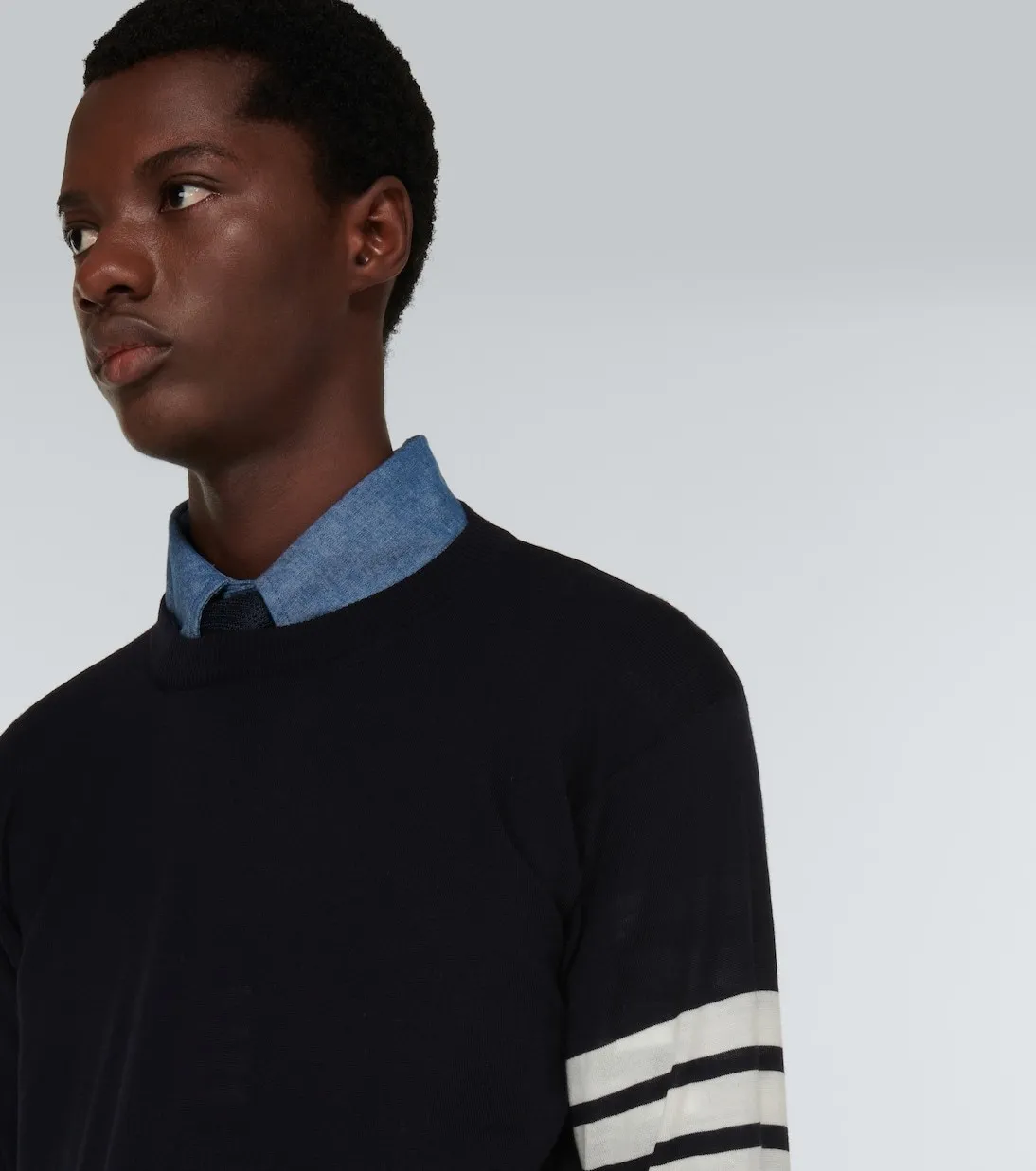 THOM BROWNE  |Crew Neck Pullovers Stripes Wool Long Sleeves Plain