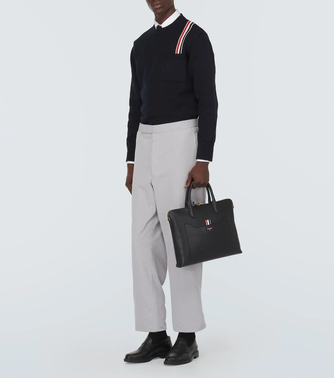 THOM BROWNE  |Pullovers Long Sleeves Plain Cotton Logo Designers Sweaters