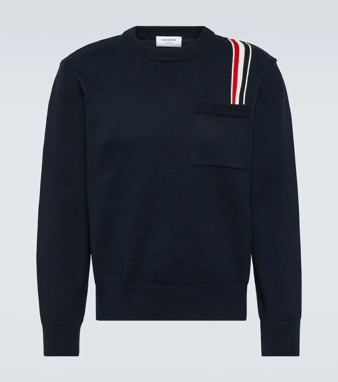 THOM BROWNE  |Pullovers Long Sleeves Plain Cotton Logo Designers Sweaters