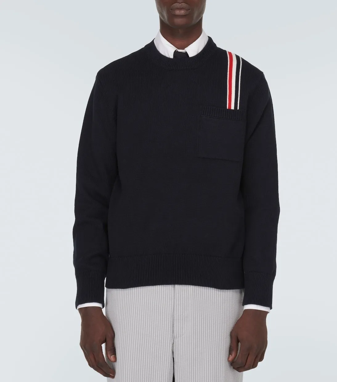 THOM BROWNE  |Pullovers Long Sleeves Plain Cotton Logo Designers Sweaters