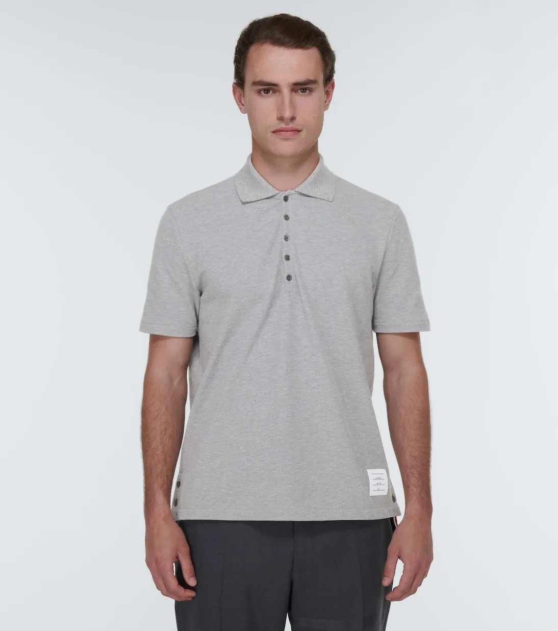 THOM BROWNE  |Pullovers Plain Cotton Short Sleeves Logo Designers Polos