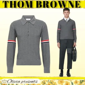 THOM BROWNE  |Pullovers Wool Long Sleeves Plain Logo Designers Sweaters